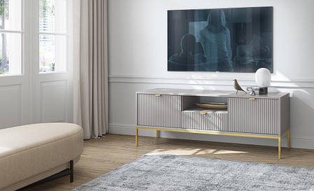 Тумба під телевізор Perfect Home Нова / Nova 2-дверна з 1 шухлядою і золотими ніжками RTV154 Сірий (PFH-091226), фото 1