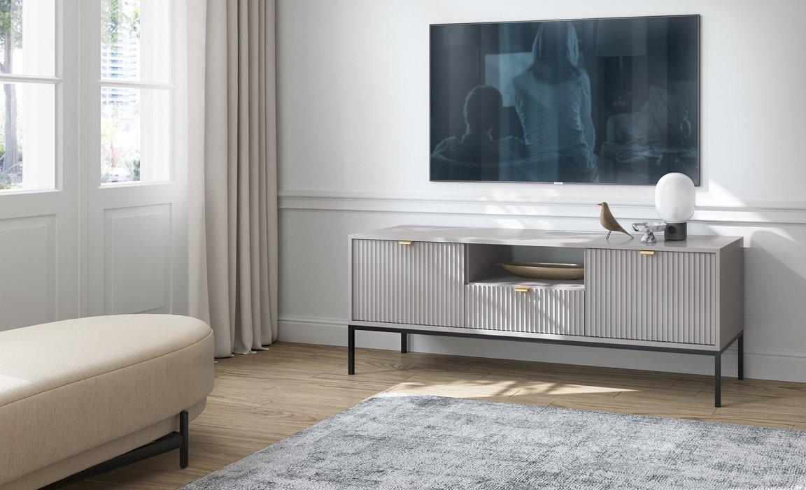 Тумба під телевізор Perfect Home Нова / Nova 2-дверна з 1 шухлядою і чорними ніжками RTV154 Сірий (PFH-091227)