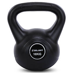 Гиря пластикова цемент Zelart TA-5427-10 10 кг чорна гиря з пластиковим покриттям