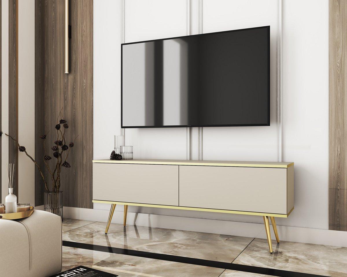Тумба під телевізор Perfect Home Оро / Oro 2-дверна з золотими ніжками RTV135 Бежевий (PFH-091316)