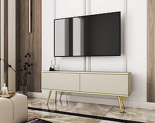 Тумба під телевізор Perfect Home Оро / Oro 2-дверна з золотими ніжками RTV135 Бежевий (PFH-091316), фото 1