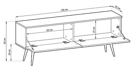 Тумба під телевізор Perfect Home Оро / Oro 2-дверна з чорними ніжками RTV135 MDF Чорний (PFH-091359), фото 2