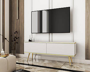 Тумба під телевізор Perfect Home Оро / Oro 2-дверна з золотими ніжками RTV135 Білий (PFH-091313), фото 1