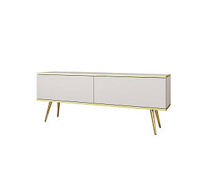 Тумба під телевізор Perfect Home Оро / Oro 2-дверна з золотими ніжками RTV135 Білий (PFH-091313), фото 3