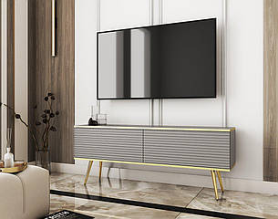 Тумба під телевізор Perfect Home Оро / Oro 2-дверна з золотими ніжками RTV135 MDF Сірий (PFH-091330), фото 1