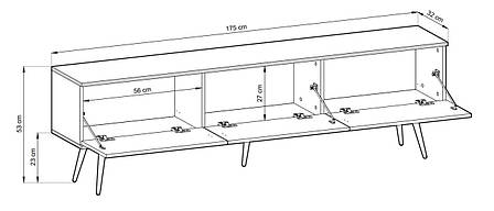 Тумба під телевізор Perfect Home Оро / Oro 3-дверна з чорними ніжками RTV175 Сірий (PFH-091338), фото 2