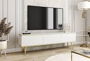 Тумба під телевізор Perfect Home Оро / Oro 3-дверна з золотими ніжками RTV175 Білий (PFH-091319), фото 1