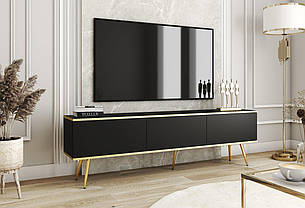 Тумба під телевізор Perfect Home Оро / Oro 3-дверна з золотими ніжками RTV175 Чорний (PFH-091321), фото 1