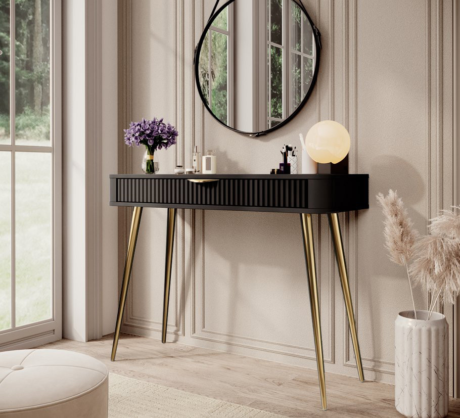 Стіл туалетний Perfect Home Ланте / Lante 1S/100 з 1 шухлядою і золотими ніжками Чорний (PFH-091196)