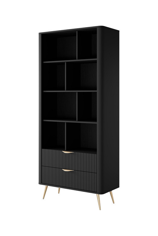 Стелаж Perfect Home Ланте / Lante 2S з 2 шухлядами і золотими ніжками Чорний (PFH-091189)