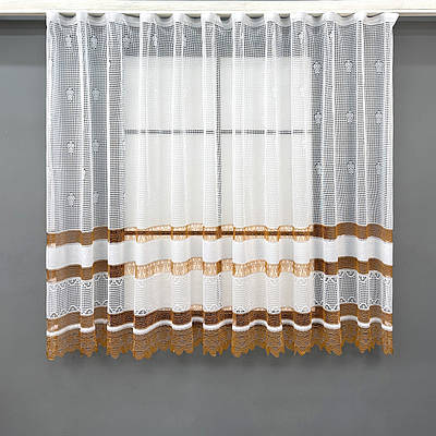 Тюль сітка висотою 1,5м., колекції "Juli". Колір білий з коричневим. Код 1871т