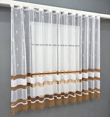 Тюль сітка "Juli" Арка на кухню, колір білий з коричневим. Код 1871т