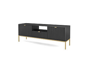 Тумба під телевізор Perfect Home Нова / Nova 2-дверна з 1 шухлядою і золотими ніжками RTV154 Чорний (PFH-091221), фото 3