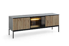 Тумба під ТВ з підсвіткою Perfect Home Сенто / Sento RTV154 3-дверна Чорний/дуб вотан (PFH-091485), фото 5