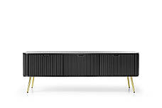 Тумба під телевізор Perfect Home Зова / Zova 3-дверна з золотими ніжками RTV168 Чорний (PFH-091369), фото 2