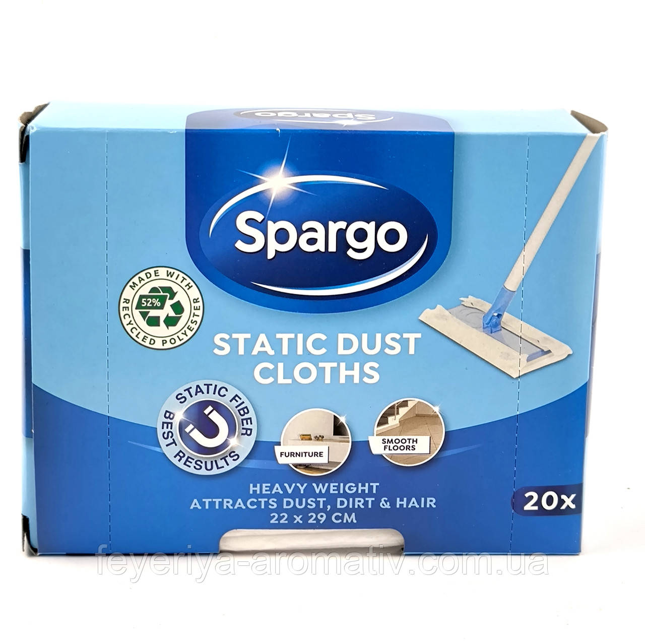 Серветки для прибирання пилу Spargo, електростатичні, 52% з вторинного поліестеру, 22 x 29 см, 20 шт