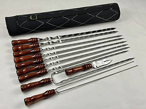 Набір шампурів в тубусі КІЗЛЯР, (6 штук, 2 люля-кебаб, подвійний шампур, овочевий шампур, вилка-ніж для зняття)