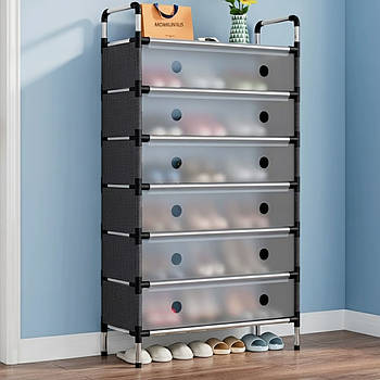 Полиця для взуття на 6 ярусів, 140х62х28 см, Чорно-білий / Взуттєва полиця / Шафа для взуття / Підставка для взуття