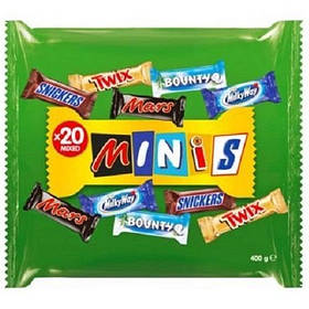Мікс Батончиків Mars Minis (Mars, MilkiWay, Bounty, Snickers, Twix) 20шт. - 400 g