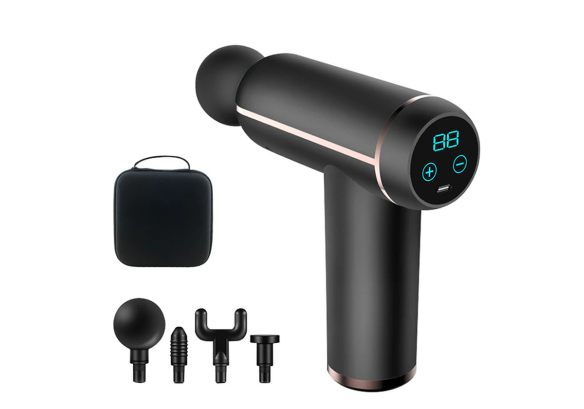 Ручний перкусійний масажер EasyFit Impact EF-2071 масажний пістолет для тіла з 4 насадками, фото 1