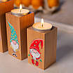 Підсвічники з натурального дерева, набір 3 шт. під чайну свічку "Гноми" (натуральний колір), фото 3
