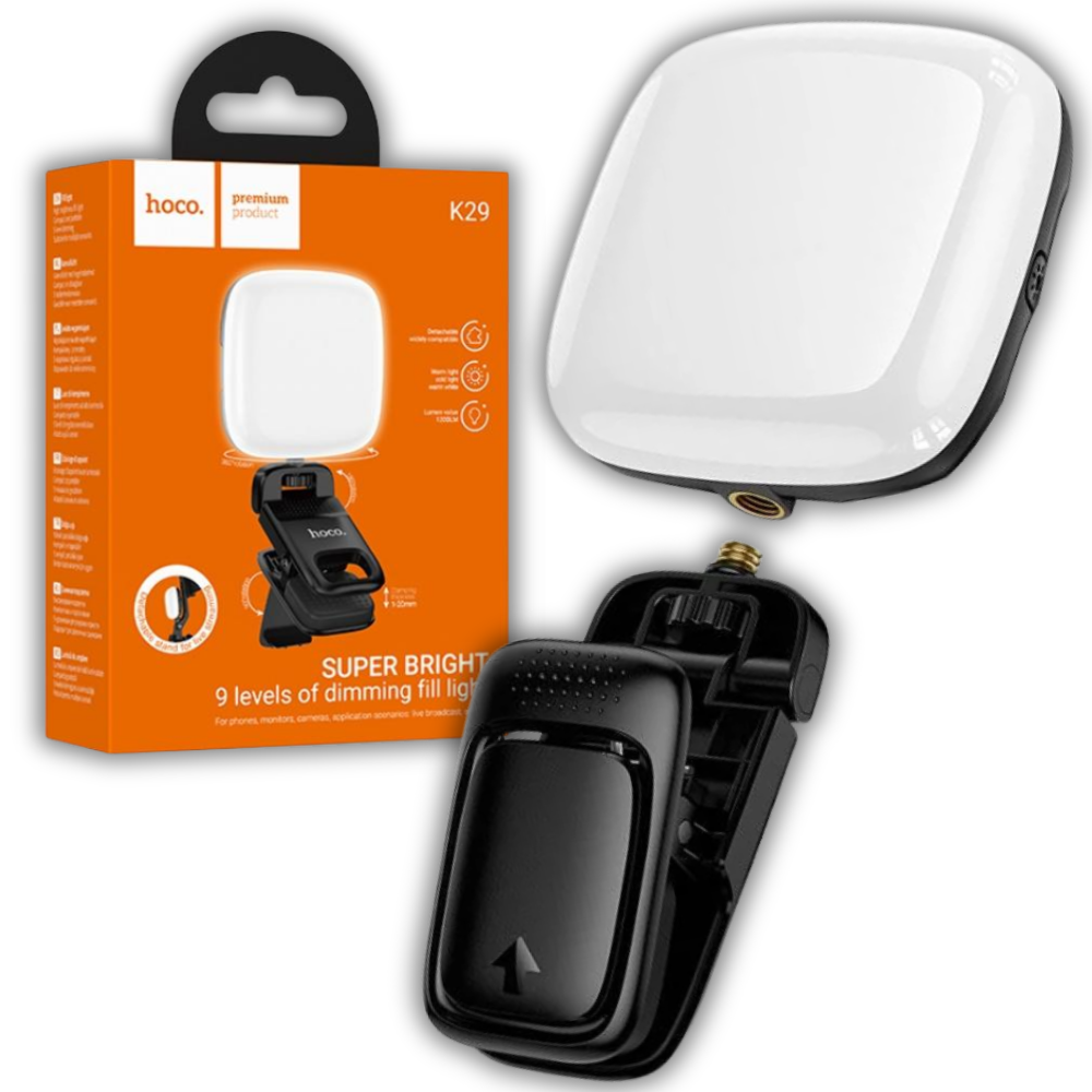 Портативна лампа прищіпка на телефон LED з акумулятором бездротова відеосвітло постійне Hoco, фото 1