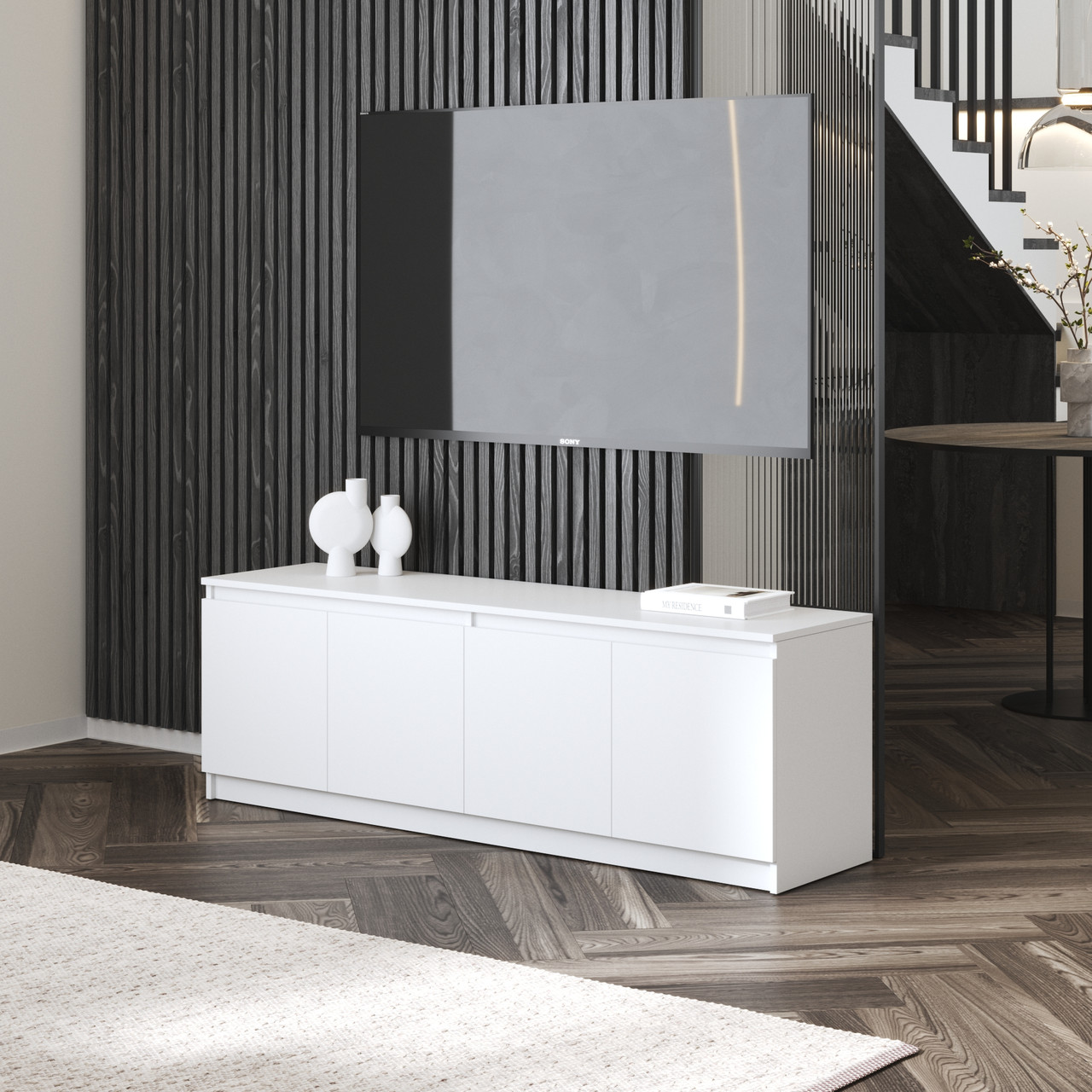 Тумба під телевізор 160 см завширшки з 4 закритими полицями для зберігання речей Меблі під телевізор у вітальню з ЛДСП, фото 1