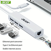USB-концентратор Acer, 3 порта та інтернет порм, ABS-концентратор, для ноутбука та ПК