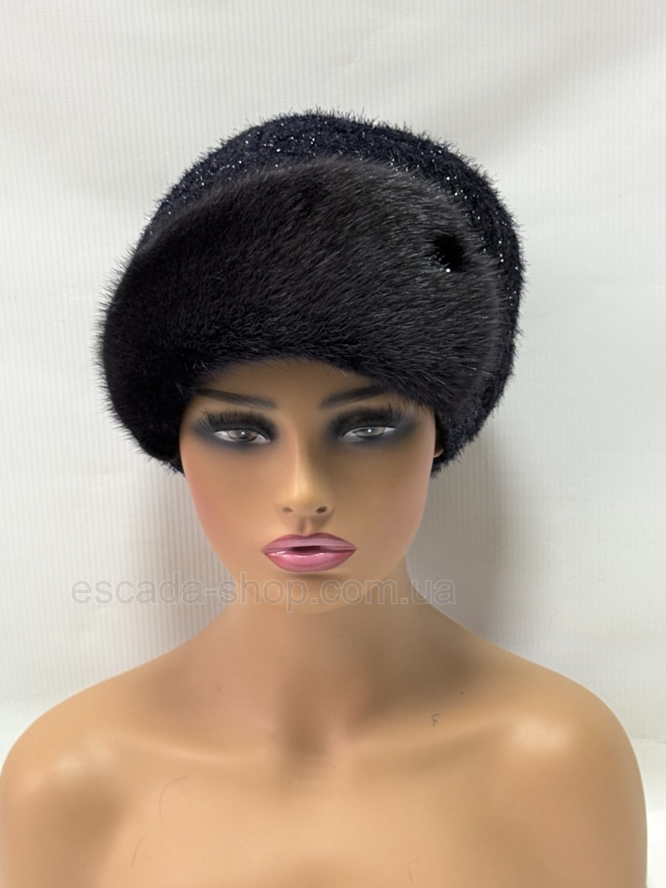 Жіночий хутряний берет з натуральним хутром норки на трикотажній основі "Восьмиклинка"  Синій, фото 1