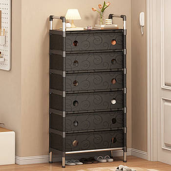 Полиця для взуття на 6 ярусів, 140х62х28 см, Чорний / Взуттєва полиця / Шафа для взуття / Підставка для взуття