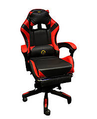 Геймерське крісло Primaveo з ергономічними подушками та підставкою для ніг — офісне крісло чорно-червоне, екошкіра