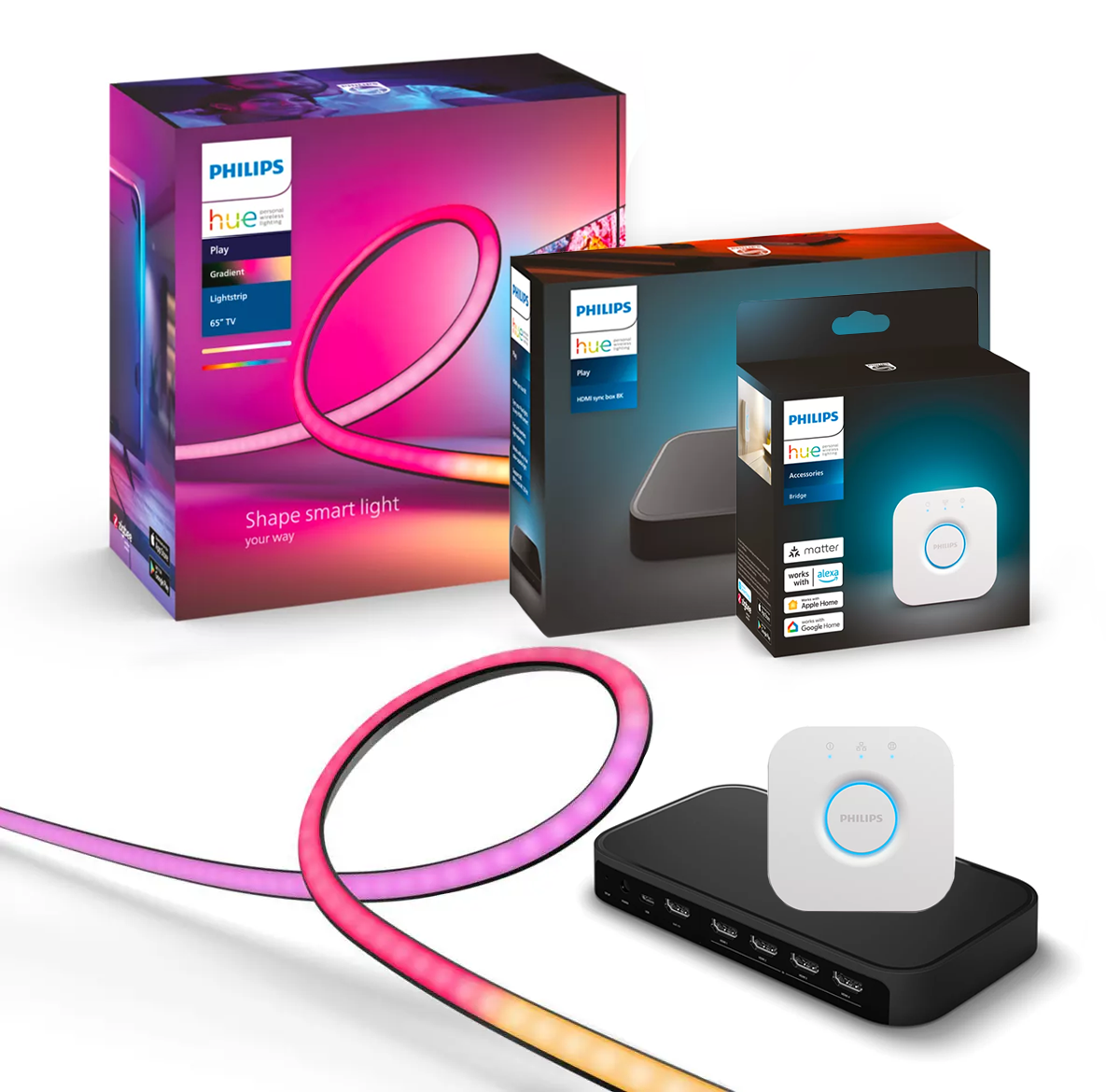 Комплект підсвічування телевізора 65" (Philips Hue Play Gradient 65" + Philips Hue Sync Box 8k + Philips Hue Bridge), фото 1