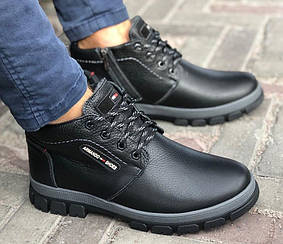 Чоловічі зимові черевики з натуральної шкіри на хутрі чорні (код:АНД-Б1)