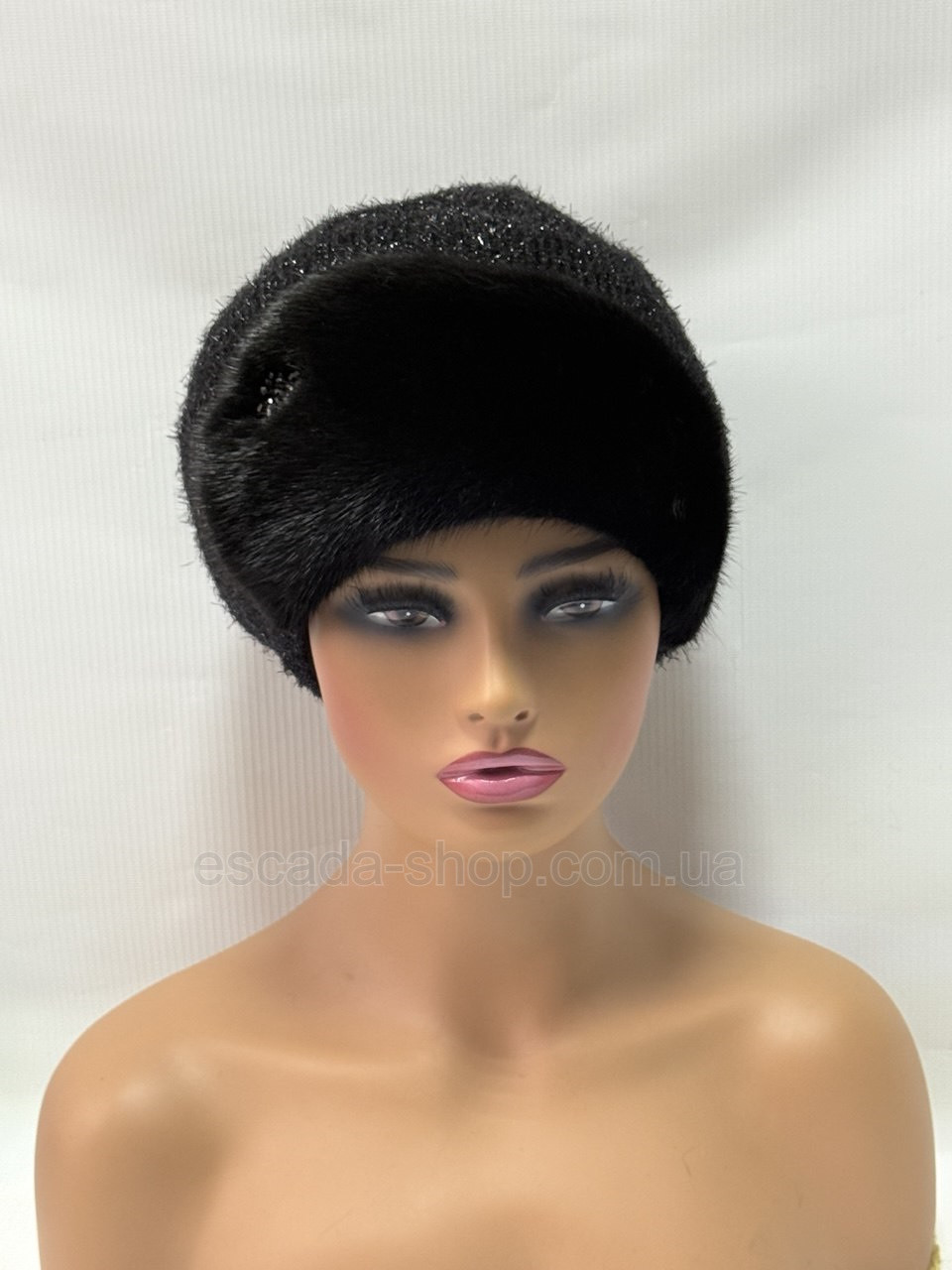 Жіночий хутряний берет з натуральним хутром норки на трикотажній основі "Восьмиклинка" Графіт, фото 1