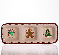 Менажниця порцелянова Merry Christmas на 3 секції 30×11×2.5 (см) прямокутна CR-1-41