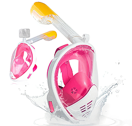 Маска для снорклінгу повнолицева з кріпленням для камери, Рожевий S/M / Маска для плавання / Маска для підводного плавання