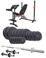 Набір Elitum Titan 69кг з лавою HS-1095, штангою та гантелями