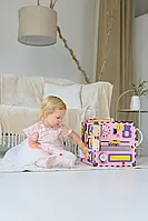 Развивающий куб для детей 30Х30Х30 Розовый детский Бизикуб для мелкой моторики