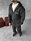 Чоловічий зимовий спортивний костюм темно-сірий Realism на блискавці з капюшоном Комплект Кофта Штани на флісі, фото 2