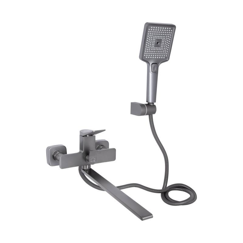 Змішувач для ванни Qtap Presto з довгим поворотним виливом (з душовим гарнітуром) QTPRE2601GRP45583 Graphite, фото 1