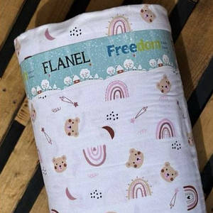 Фланелева тканина, ведмедики з веселками в рожевих тонах на білому (шир. 2,4 м) (FL-FR-0431)