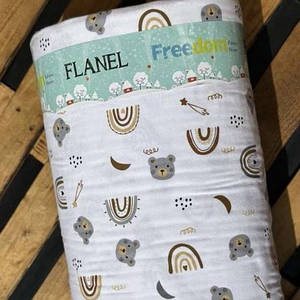 Фланелева тканина, сірі ведмедики з веселками в сіро-бежевих тонах на білому (шир. 2,4 м) (FL-FR-0424)