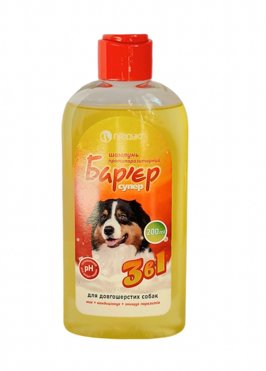 Шампунь для довгошерстних собак Бар’єр супер 3 в 1 протипаразитарний 200 мл, Продукт