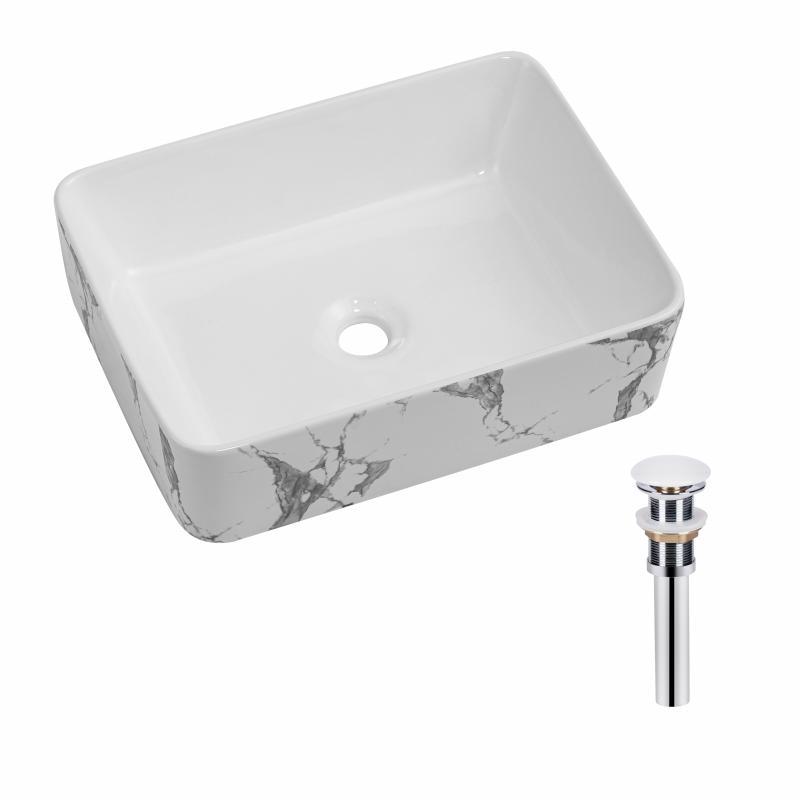 Раковина накладна Qtap Tern 480x370x135 мм, Marble, прямокутна, з донним клапаном QT17116069MR, фото 1