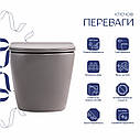 Унітаз підвісний Robin Ultra Quiet 490×365×325 мм, Stone Grey, з сидінням Slim Duroplast / Soft-close / Quick Release, фото 3