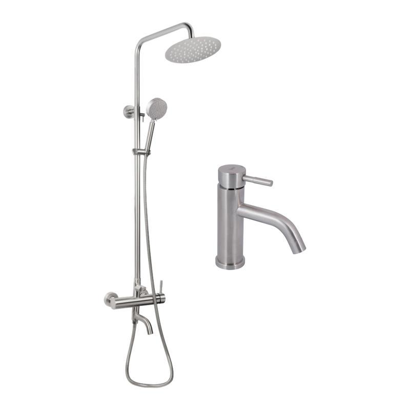 Акційний набір: Lidz Aria 0011F Змішувач для раковини (k35) Nickel + Lidz Aria 1031 Душова система на 3 споживача (з виливом), фото 1