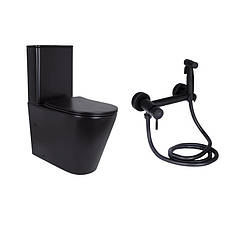Комплект 2 в 1: підлоговий унітаз Qtap Scorpio Matt Black QT14226088AMB + набір гігієнічного душу Lidz Aria Black LDARI110BLA43394