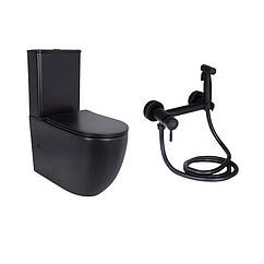 Комплект 2 в 1: підлоговий унітаз Qtap Robin Matt Black QT13226083AMB + набір гігієнічного душу Lidz Aria Black LDARI110BLA43394