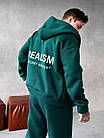 Чоловічий зимовий спортивний костюм зелений Realism на блискавці з капюшоном Комплект Кофта Штани на флісі, фото 3