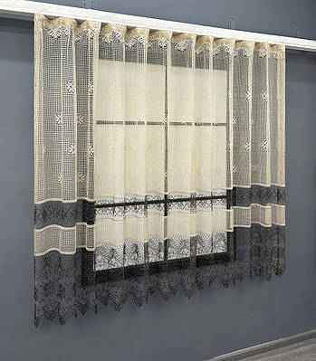 Тюль сітка "Juli" Арка на кухню, колір бежевий з венге. Код 1873т